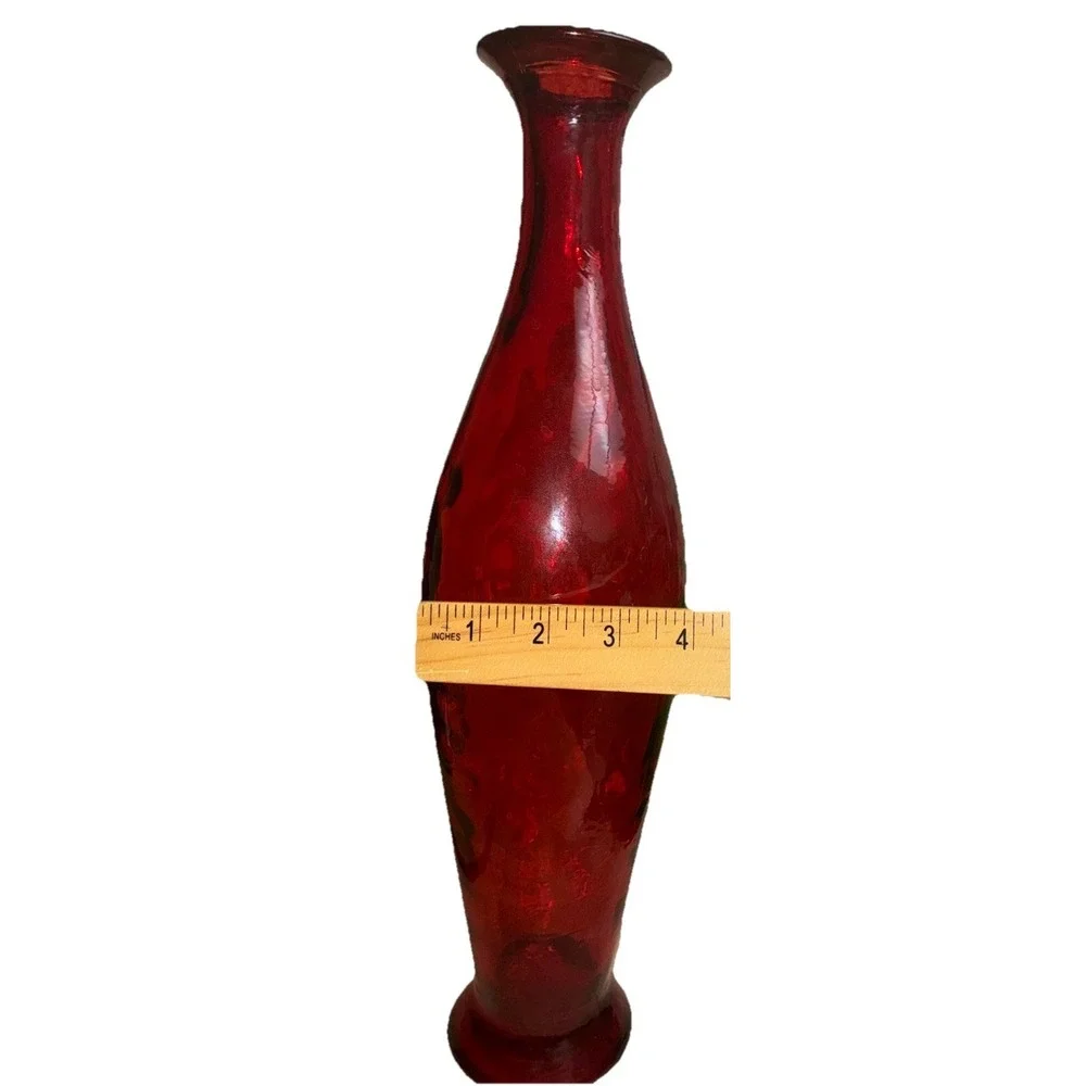 Vintage Red Art Glass Vase Decanter Molded  Bottle Melos Spain 17